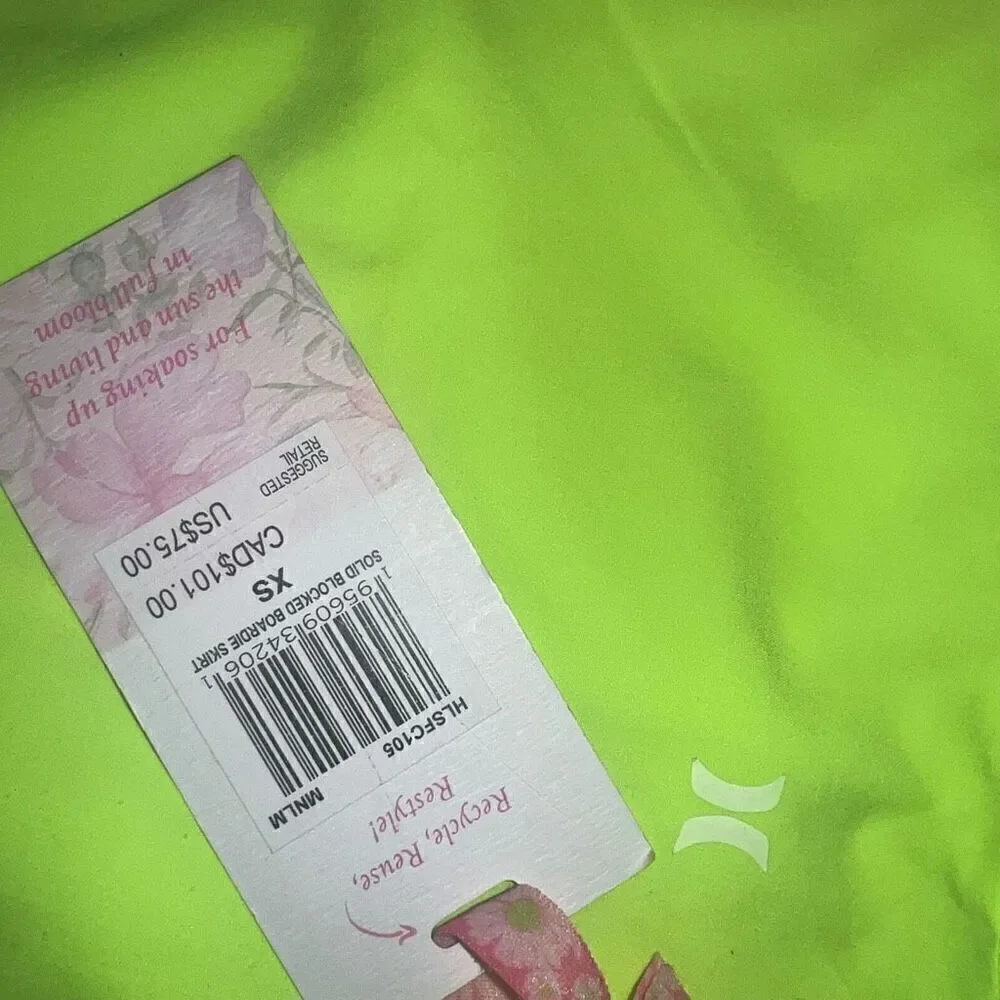 NWT LoveShackFancy X Hurley Solid Blocked Boardie Skirt neon pink green swimsuit
